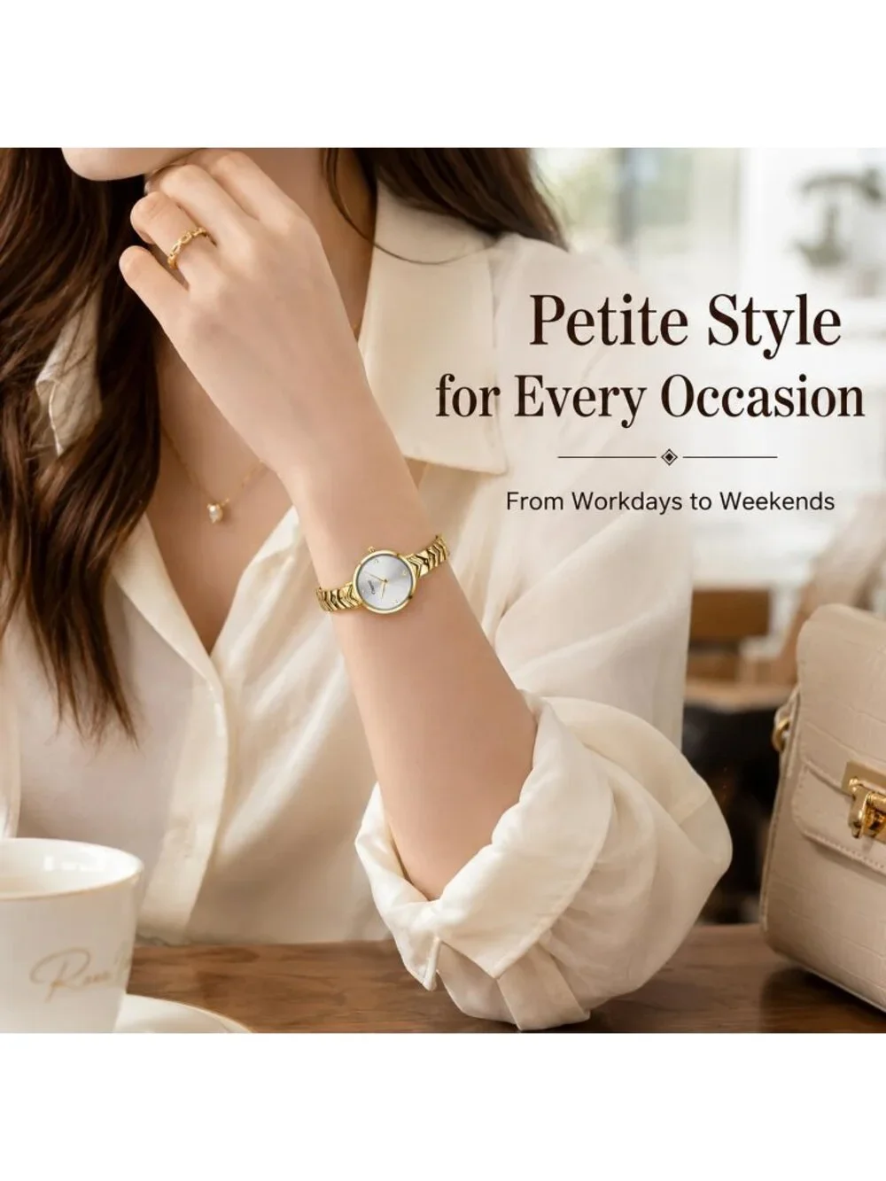 Women's Gold White Round Case Minimalist Luxury Quartz Ladies Dress Wrist Watch